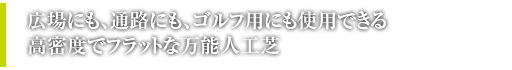 広場にも、通路にも、ゴルフ用にも使用できる高密度でフラットな万能人工芝